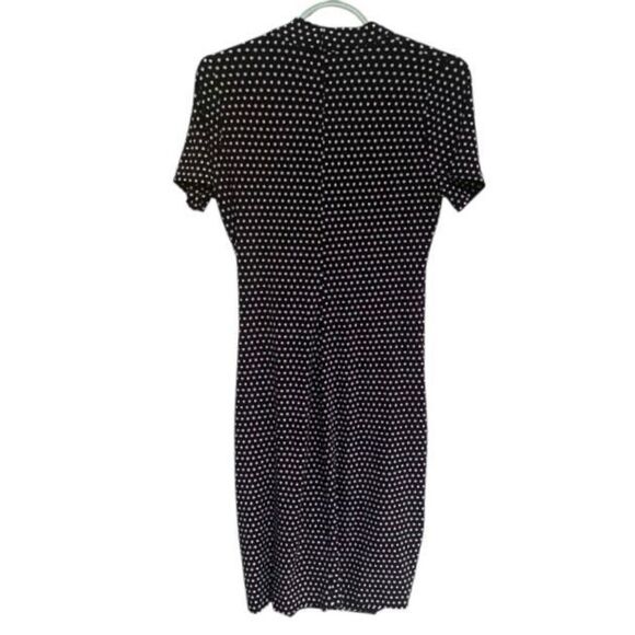 Norma Kamali Black White Polka Dot Faux Wrap Dress S Stretch Retro Style Deep V - Picture 5 of 6
